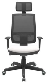 Cadeira Office Brizza Tela Preta Com Encosto Assento Vinil Branco Autocompensador Base Standard 126cm - 63360 Sun House