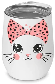 Copo Inox Corpo Duplo 400 ml Fosco Gatinha Miau - Branco