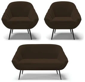 Kit 01 Namoradeira 02 Lugares e 02 Poltronas Giovana Suede Pés Palito De Ferro - D'Rossi - Marrom