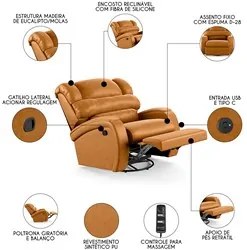 Poltrona do Papai Reclinável Kalie Glider Giratória Massagem FH9 PU Wh