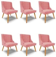 Kit 6 Cadeiras Estofadas para Sala de Jantar Pés Palito Lia Suede Rosê