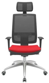 Cadeira Office Brizza Tela Preta Com Encosto Assento Aero Vermelho Autocompensador 126cm - 62989 Sun House