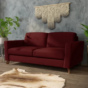 Sofá Sala de Estar Living 3 Lugares 220cm Presley Pés Madeira Veludo Vermelho G52 - Gran Belo