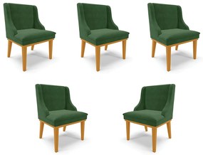 Kit 5 Cadeiras Decorativas Sala de Jantar Base Fixa de Madeira Firenze Suede Verde/Castanho G19 - Gran Belo