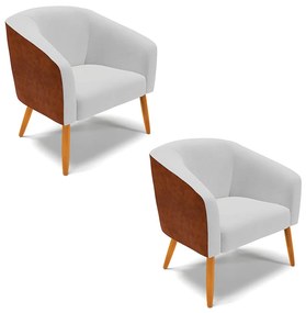 Poltrona Decorativa Pé Palito Castanho kit 2 Stella Nozes/Linho Cinza D03 - D'Rossi