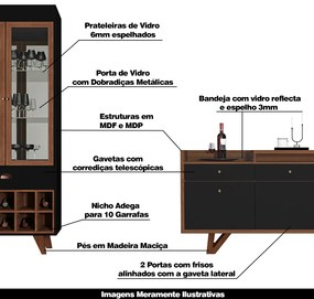 Conjunto Cristaleira e Buffet Aparador Decorativo Andorra/Noeli Preto/Nature G26 - Gran Belo