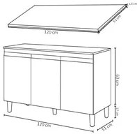 Balcão Gabinete Para Pia 120cm 3 Portas Com Tampo Manu Cinza - AJL Móv