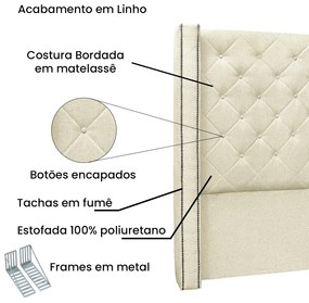 Cabeceira Cama Box Casal 140 cm Vicenza Linho Pérola S04 - D'Rossi