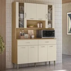 Armário de Cozinha Compacta 121cm Bruna Plus Freijó/Soft Z06 - Mpozena