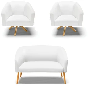 Namoradeira e 2 Poltronas Giratória MA30 Stella Sintético D03 - D'Rossi - Branco