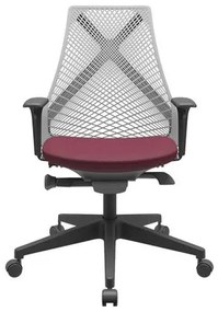 Cadeira Office Bix Tela Cinza Assento Poliéster Vinho Autocompensador Base Piramidal 95cm - 64044 Sun House