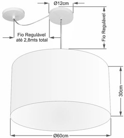 Lustre Pendente Cilíndrico Com Desvio de Centro Vivare Md-4234 Cúpula em Tecido 60x30cm - Bivolt