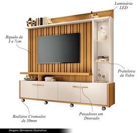 Home Theater Decorativo Perseu TV até 60" com LED Cinamomo/Off White  G26 - Gran Belo