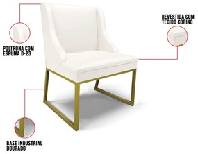 Cadeira Sala de Jantar Industrial Dourado Liz Sintético D03 - D'Rossi - Branco