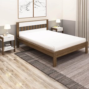 Cama de casal MDP CM8007 Nogal/Branco G69 - Gran Belo