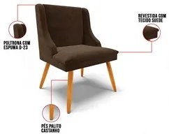 Kit 10 Cadeiras Estofadas para Sala de Jantar Pés Palito Lia Suede Mar