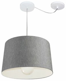 Lustre Pendente Cone Com Desvio de Centro Vivare Md-4275 Cúpula em Tecido 40x45cm - Bivolt - Rustico-Cinza - 110V/220V