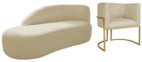 Kit Divã Luna 140cm Lado Esquerdo e 01 Poltrona Base de Ferro Dourado Suede