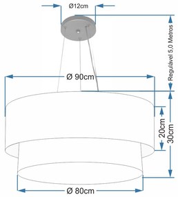 Lustre Pendente Duplo Cilíndrico Vivare Md-4385 Cúpula Tecido 90x80cm - Bivolt