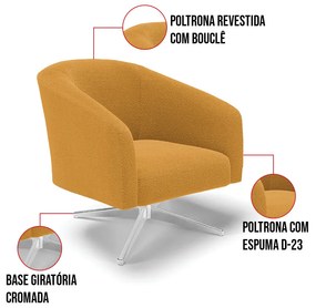 Poltrona Decorativa Base Giratória Cromada Stella Bouclê D03 - D'Rossi - Mostarda