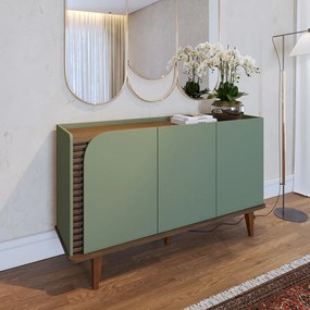 Aparador Buffet Sala de Jantar 3 Portas Ewa 136cm Verde Pistache/Amêndoa H01 - D'Rossi