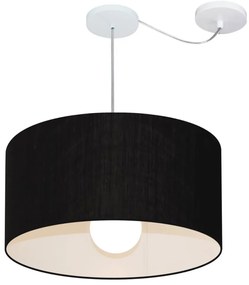 Lustre Pendente Cilíndrico Com Desvio Md-4233 Cúpula em Tecido 55x30cm Preto - Bivolt
