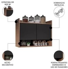 Armário de Cozinha Aéreo 71cm 2 Portas 1 Nicho Ceci M24 Freijó/Preto -