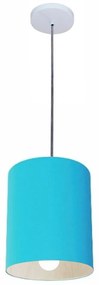 Lustre Pendente Cilíndrico Vivare Md-4200 Cúpula em Tecido 14x15cm - Bivolt - Azul-Turquesa - 110V/220V