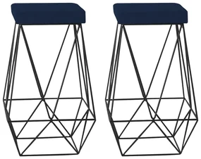 Kit 2 Banqueta Decorativa Kathy Base Preta Veludo Azul G41 - Gran Belo