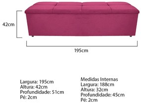 Calçadeira Munique 195 cm King Size Corano Pink - ADJ Decor