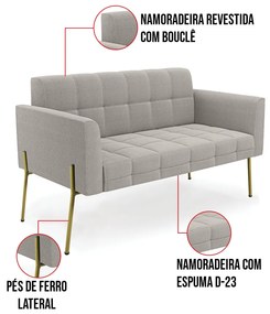 Namoradeira e 2 Poltronas Pé de Ferro Dourado Elisa Bouclê Cinza D03 - D'Rossi