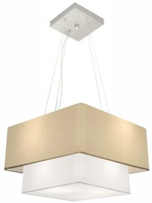 Lustre Pendente Duplo Quadrado Vivare Md-4157 Cúpula em Tecido 40x35cm Algodão Crú / Branco - Bivolt