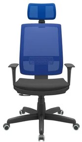 Cadeira Office Brizza Tela Azul Com Encosto Assento Aero Preto RelaxPlax Base Standard 126cm - 63646 Sun House