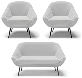 Kit 01 Namoradeira 02 Lugares e 02 Poltronas Giovana Suede Cinza Pés Palito De Ferro - D'Rossi