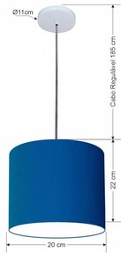 Luminária Pendente Vivare Free Lux Md-4105 Cúpula em Tecido - Azul-Marinho - Canopla branca e fio transparente