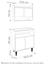 Armário Aéreo Ceci e Balcão Aparador Buffet Lice M24 Preto/Freijó - Mp