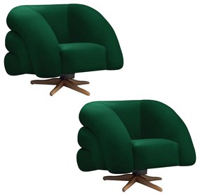 Poltrona Giratória Orgânica com Balanço kit 2 Tana Bouclê Verde E03 - D'Rossi