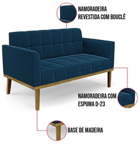 Sofá Namoradeira Base Madeira Fixa Castanho Elisa Bouclê D03 - D'Rossi - Azul