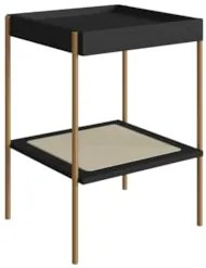 Mesa Lateral Com Prateleira Pé Metal Arlo A10 Nero/Dourado - Mpozenato