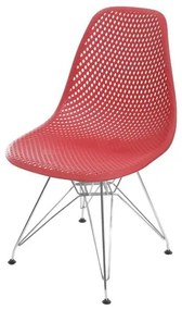 Cadeira Eames Furadinha cor Vermelho com Base Cromada - 55988 Sun House