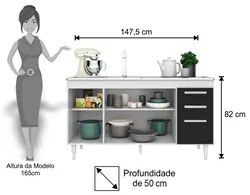 Balcão Gabinete Para Pia 150cm sem Tampo 4 Portas 2 Gavetas Lis L03 Br