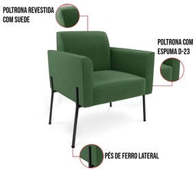 Poltrona Pé de Ferro Preto para Sala Marisa Suede D03 - D'Rossi - Verde