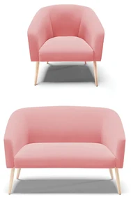 Sofá Namoradeira e Poltrona Pé Palito Natural Stella Suede Rosê D03 - D'Rossi