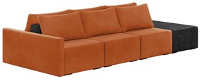 Sofá Ilha 3 Lugares Living 342cm Modulado Sala Lary Veludo Terracota/PU Pto K01 - D'Rossi