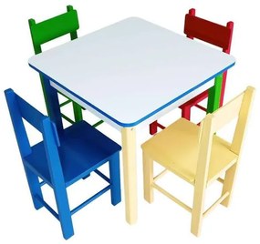 Mesa Infantil de Madeira Colorida com 4 Cadeira pa