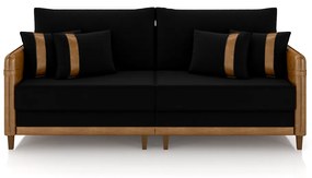 Sofá Living Montecarlo 3 Lugares Bipartido 232cm Pés em Madeira Veludo/PU Preto/Caramelo G33 - Gran Belo