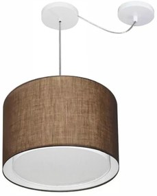Lustre Pendente Cilíndrico Com Desvio Md-4306 Cúpula em Tecido 40x30cm Café - Bivolt
