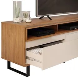 Rack Bancada para TV 75 Pol Pés Estilo Industrial Alfa D04 Off White/F
