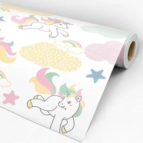 Papel de Parede Infantil Unicórnio Branco