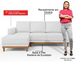 Sofá 200cm 3 Lugares Com Chaise Direito Kayrós D05 Couríssimo Branco -